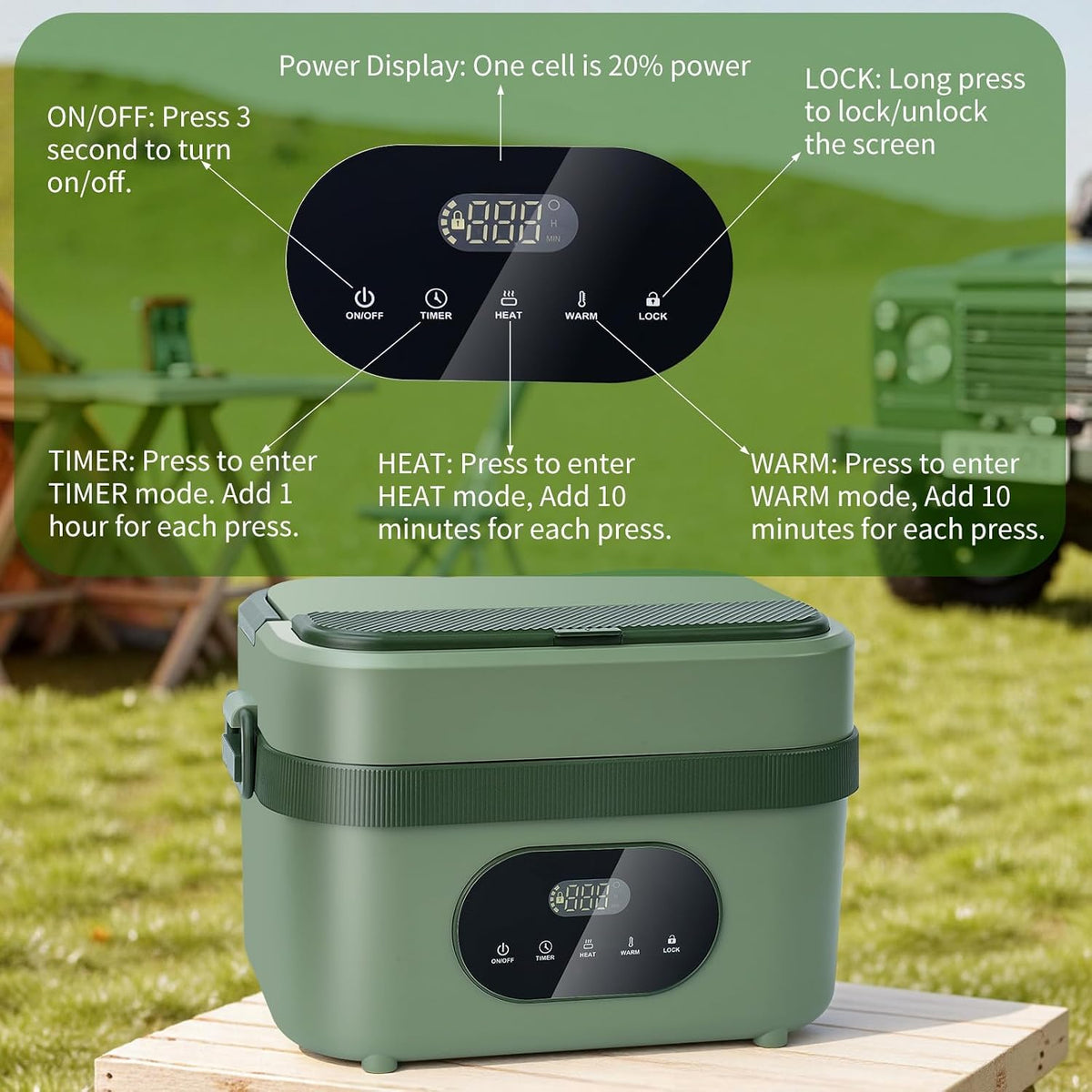 Heated Lunch Box for Men - 18000Mah Battery Powered Cordless Electric Lunch Box for Adults Worker, Commuters, Drivers, 5 Side Self-Heating, Scheduled Heating & 6.3 Cups Container