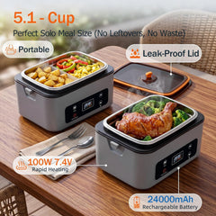 Cordless Electric Lunch Box Heater, 100W Portable Food Warmer, Gray