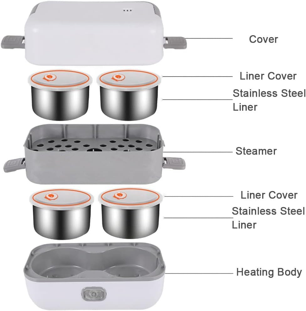 Electric Cooker, Mini Lunch Box 2L, 200W, 4 Stainless Steel Tiers