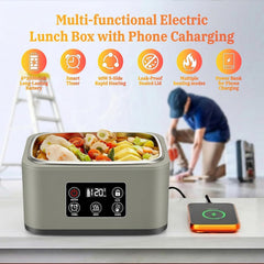 1.5L Electric Lunch Box for Adults Stainless Steel Self Heating Lunchbox Men with Timer & Adjustable Heating Portable Luncheaze Food Warmer for Car/Truck/Office/Camping