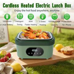 Heated Lunch Box for Men - 18000Mah Battery Powered Cordless Electric Lunch Box for Adults Worker, Commuters, Drivers, 5 Side Self-Heating, Scheduled Heating & 6.3 Cups Container