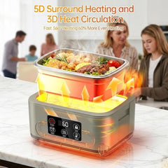 1.5L Electric Lunch Box for Adults Stainless Steel Self Heating Lunchbox Men with Timer & Adjustable Heating Portable Luncheaze Food Warmer for Car/Truck/Office/Camping