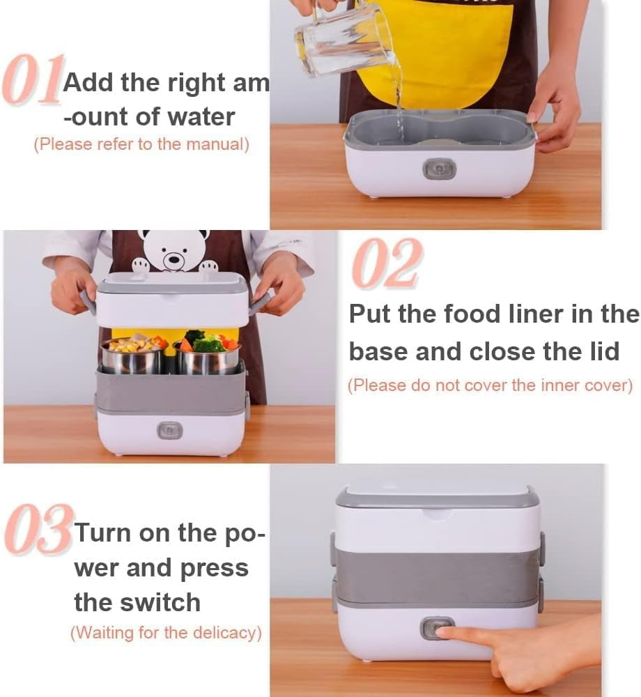 Electric Cooker, Mini Lunch Box 2L, 200W, 4 Stainless Steel Tiers