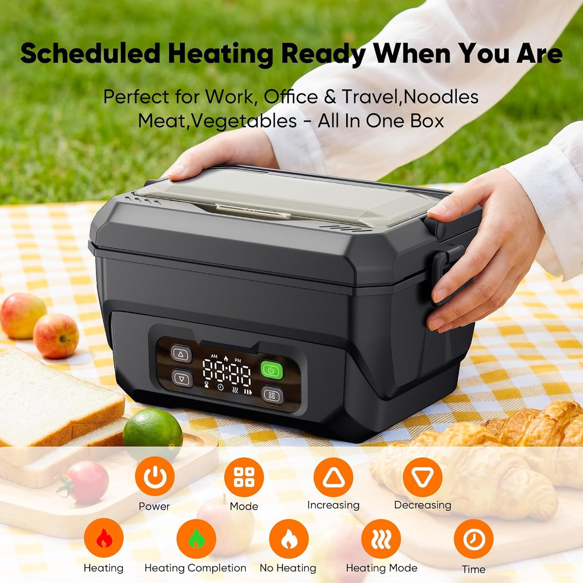 Cordless Electric Lunch Box, Self-Heating Food Warmer 1.5L, BPA Free