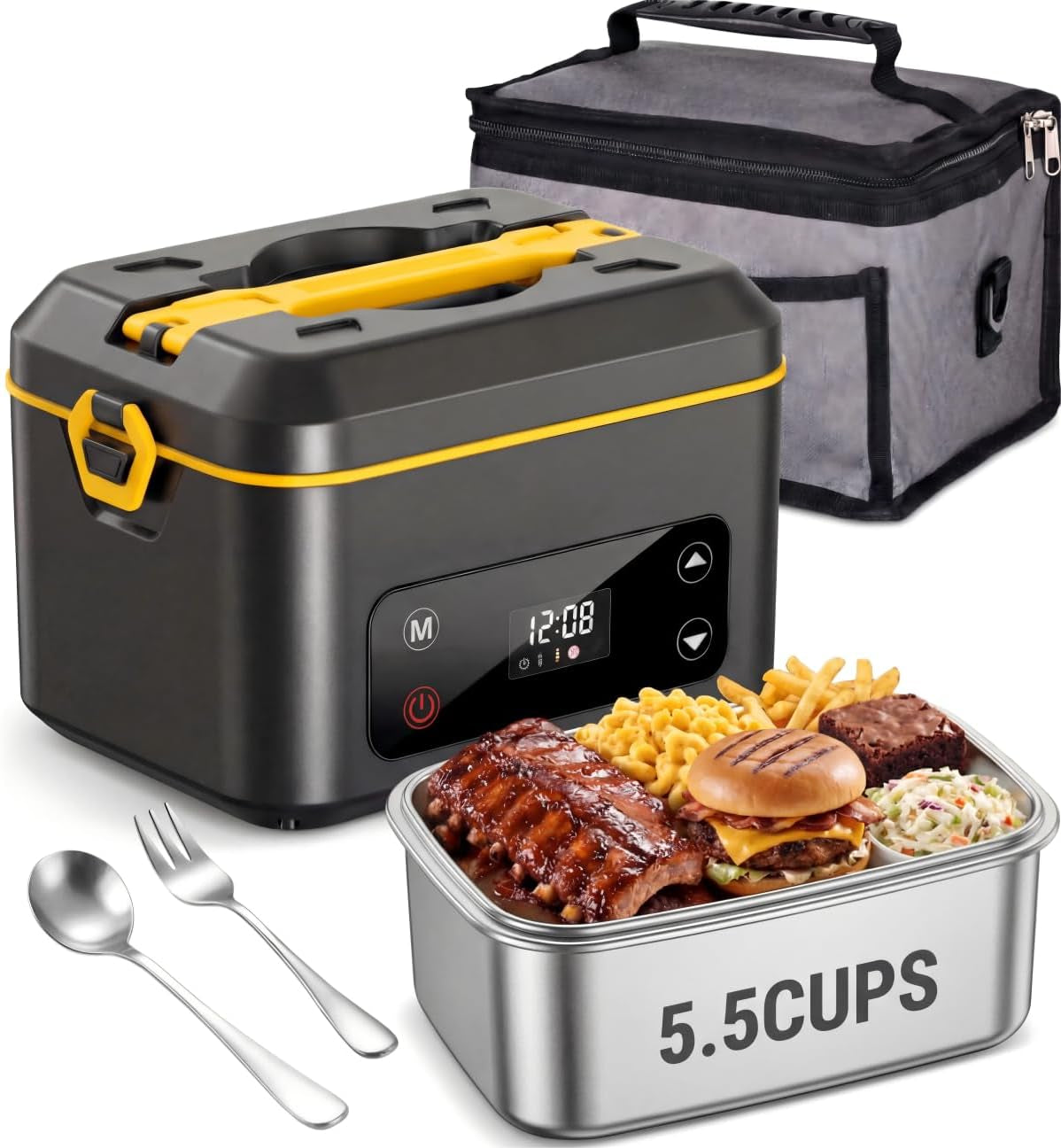 Cordless Electric Lunch Box, 24000Mah Rechargeable 1.2L Food Warmer with 5 Heating Modes, Auto Temperature Control, Portable Heated Lunch Box for Office, Truck & Travel