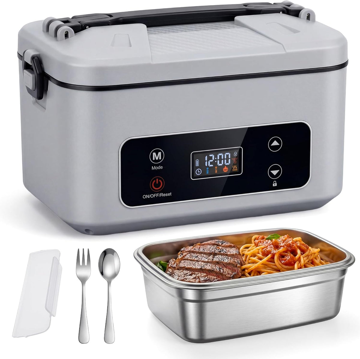 Cordless Electric Lunch Box Heater, 100W Portable Food Warmer, Gray