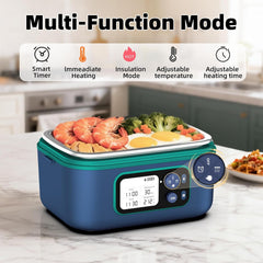 Cordless Electric Heated Lunch Box for Adults, XL 6.3-Cups Rechargeable Battery Powered Smart Self Heating Lunchbox for Men Women, 100W Food Warmer for Trucks Driver Travel Office Worker