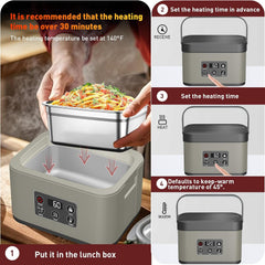 1.5L Electric Lunch Box for Adults Stainless Steel Self Heating Lunchbox Men with Timer & Adjustable Heating Portable Luncheaze Food Warmer for Car/Truck/Office/Camping