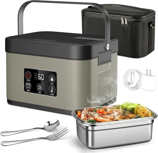 1.5L Electric Lunch Box for Adults Stainless Steel Self Heating Lunchbox Men with Timer & Adjustable Heating Portable Luncheaze Food Warmer for Car/Truck/Office/Camping