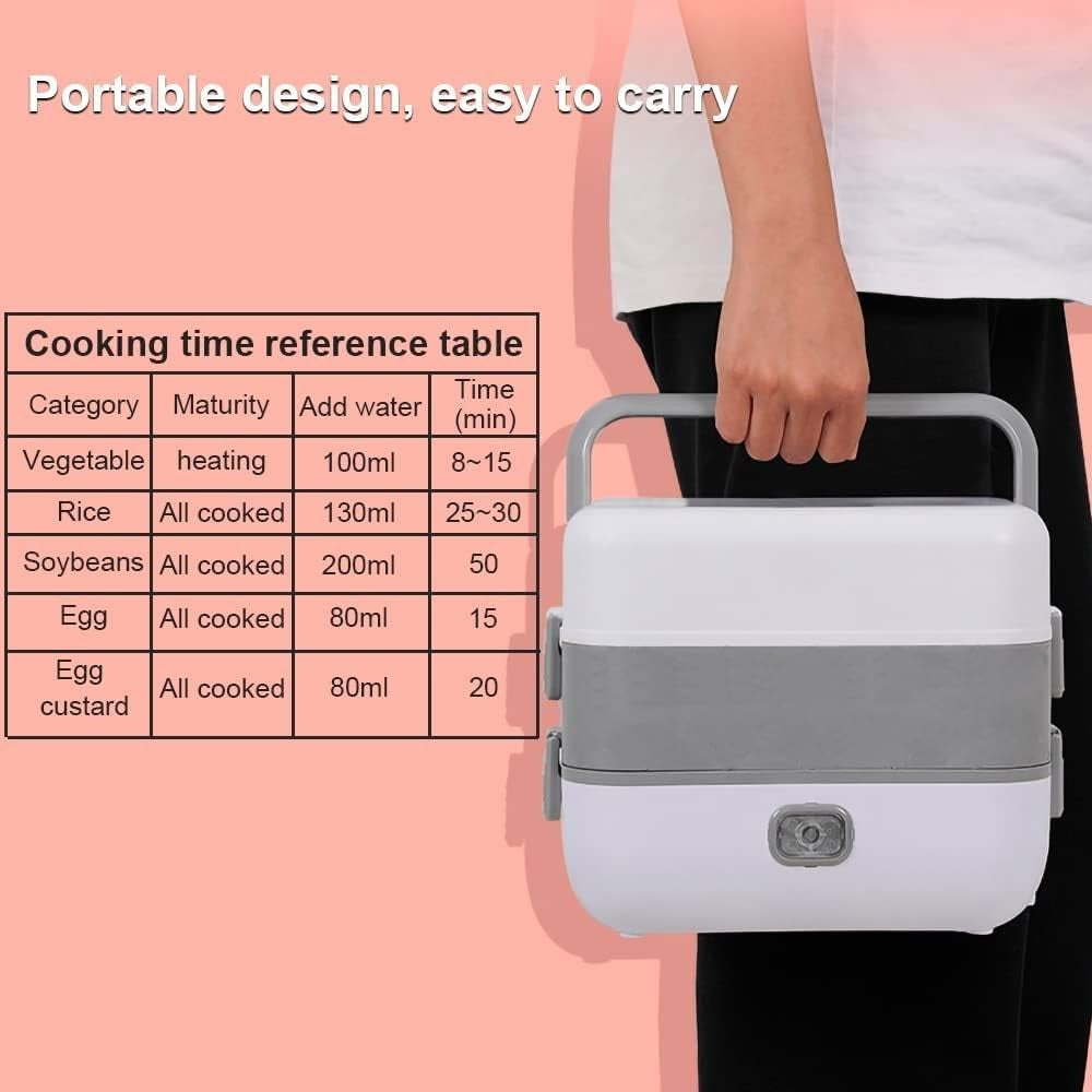 Electric Cooker, Mini Lunch Box 2L, 200W, 4 Stainless Steel Tiers