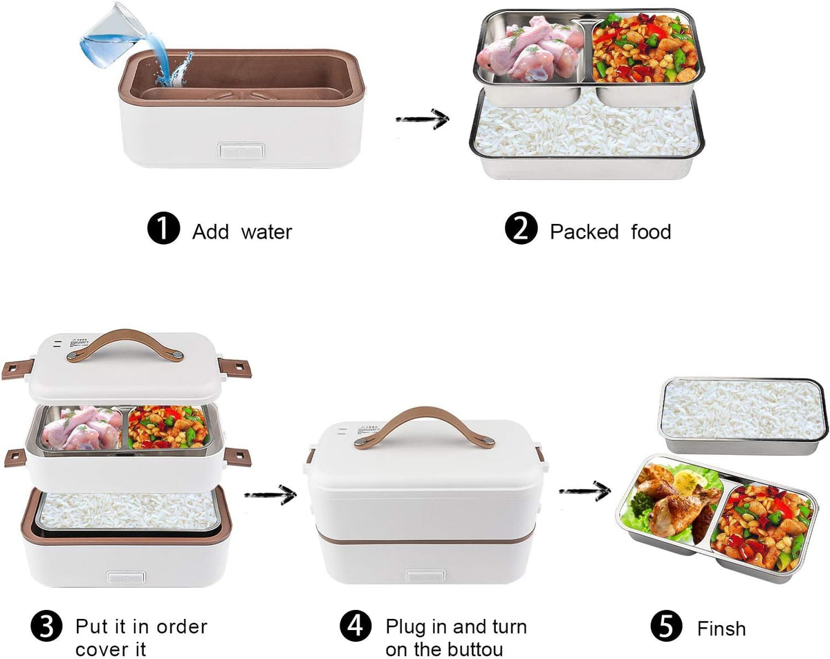 Electric Lunch Box for Adults, 300W Cook Raw Rice 2 Layer Heated Lunch Box