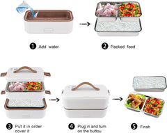 Electric Lunch Box for Adults, 300W Cook Raw Rice 2 Layer Heated Lunch Box