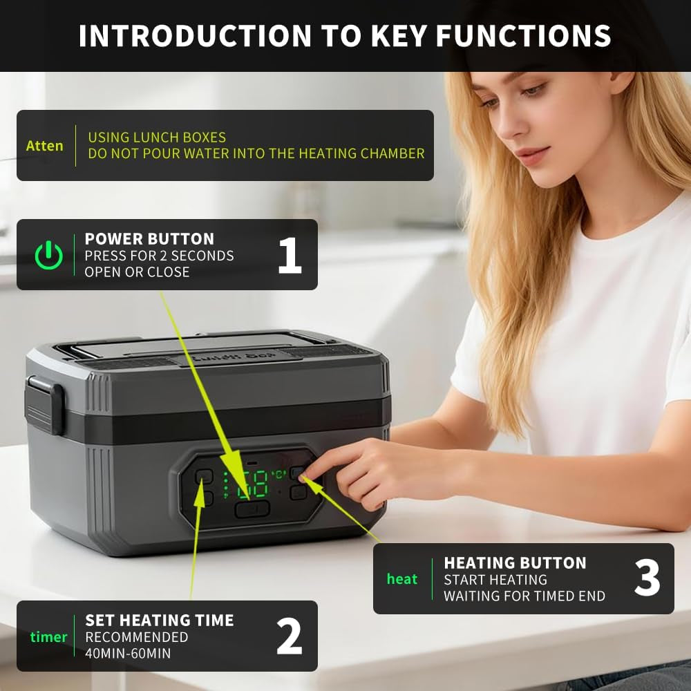 Electric Lunch Box Food Heater for Adult,1.6L & 24000Mah Heatable Lunchbox Battery Powered with Automatic Heating, Portable Food Warmer with Removable Divider for Truck Office Travel
