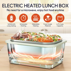 Portable Electric Lunch Box for Adults, 6.75 Cups and 16,000Mah Rechargeable Cordless Heated Lunch Box with Insulated Lunch Bag & Scheduled Self Heating Lunchbox (Fruit Green)