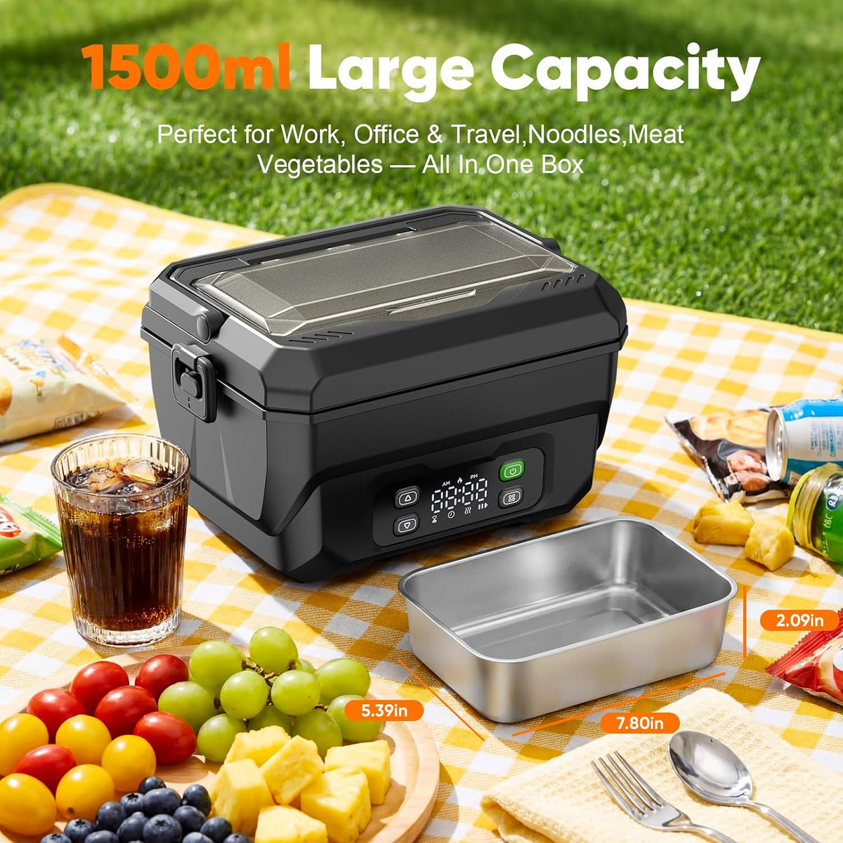 Cordless Electric Lunch Box, Self-Heating Food Warmer 1.5L, BPA Free
