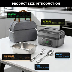Electric Lunch Box Food Heater for Adult,1.6L & 24000Mah Heatable Lunchbox Battery Powered with Automatic Heating, Portable Food Warmer with Removable Divider for Truck Office Travel