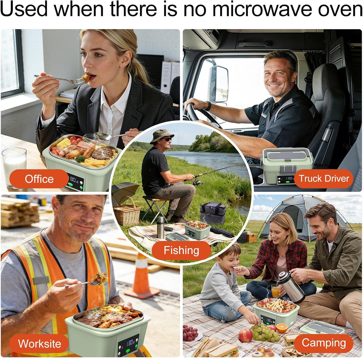 Portable Electric Lunch Box for Adults, 6.75 Cups and 16,000Mah Rechargeable Cordless Heated Lunch Box with Insulated Lunch Bag & Scheduled Self Heating Lunchbox (Fruit Green)