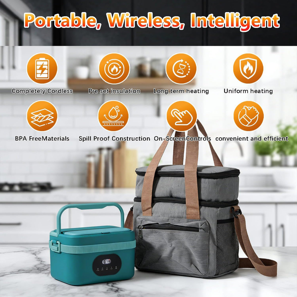 Rechargeable Electric Lunch Box Food Warmer, 24000Mah 1.5-Liter